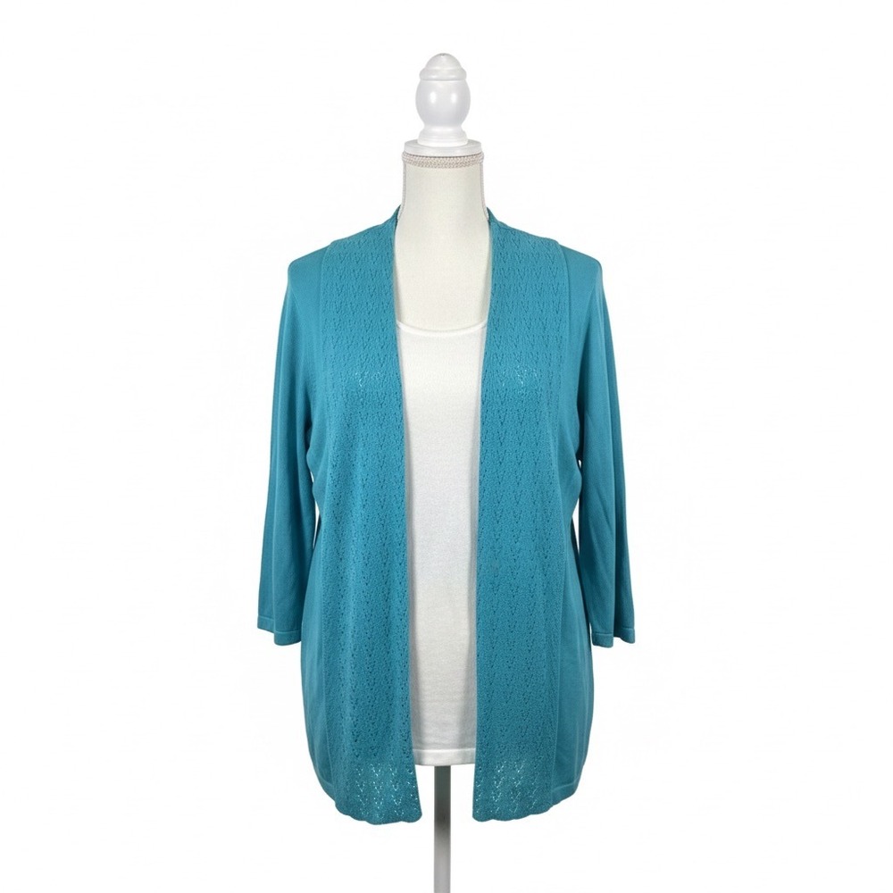 Christopher & Banks XL Teal Crochet Open Cardigan Built In Tank Beach Resort